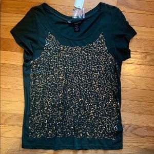 NWT Calvin Klein Olive Sequin Paillette Tee